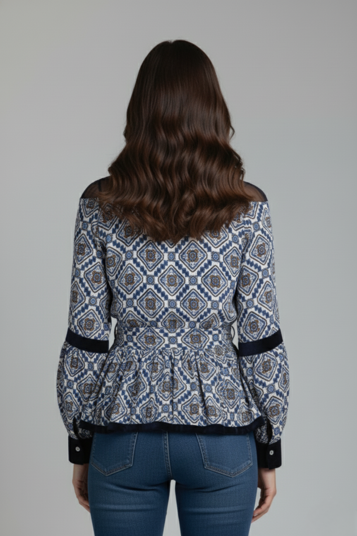 Blusa de Seda Estampada con Terciopelo | Pizarro