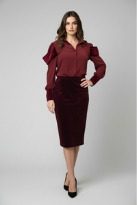 Blusa Ancla de gasa con cuello y puños de terciopelo, detalle de mangas estructuradas | Claudia Bertolero