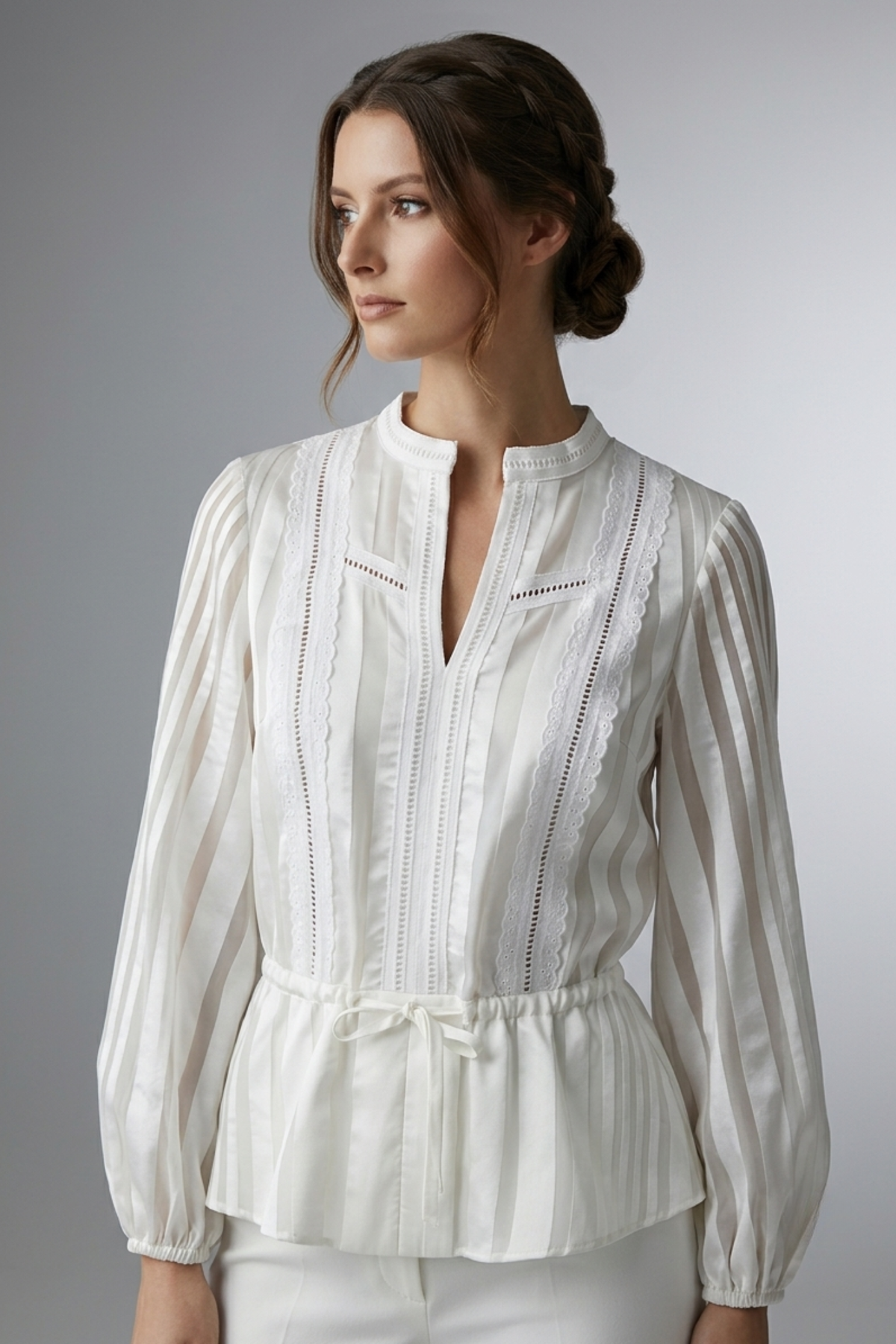 Blusa de Organza y Raso con Broderie | Mishetta