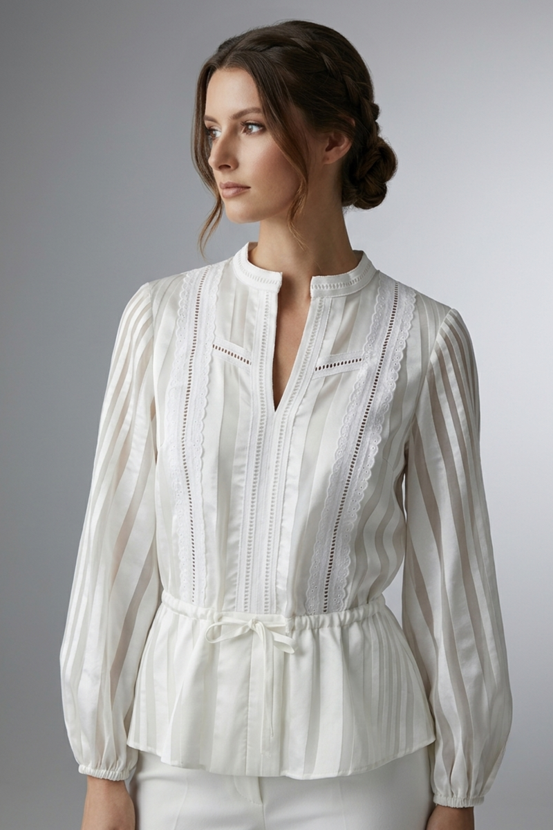 Blusa de Organza y Raso con Broderie | Mishetta