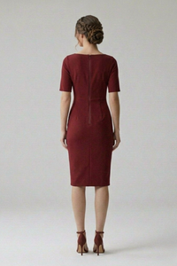 Vestido Daniela rojo midi con mangas cortas y cierre posterior vista trasera | Claudia Bertolero