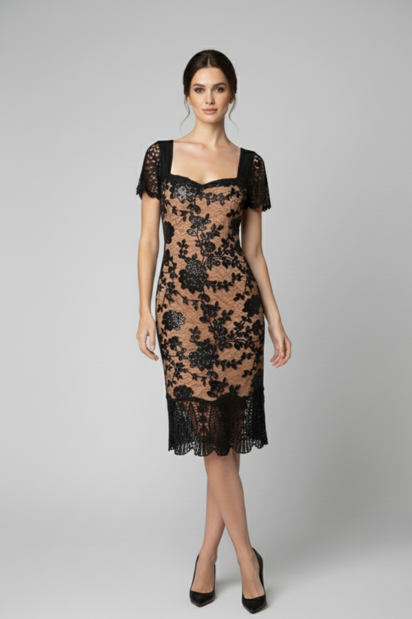 Vestido Esperanza de tul con lentejuelas y escote corazón, diseño midi elegante | Claudia Bertolero