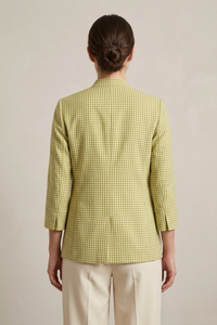 Saco Mamacona de algodón con estampado vichy verde y mangas tres cuartos vista trasera | Claudia Bertolero