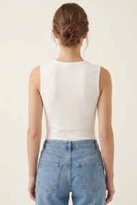 Body Anacapri blanco en algodón con diseño sin mangas y espalda limpia, vista posterior | Claudia Bertolero