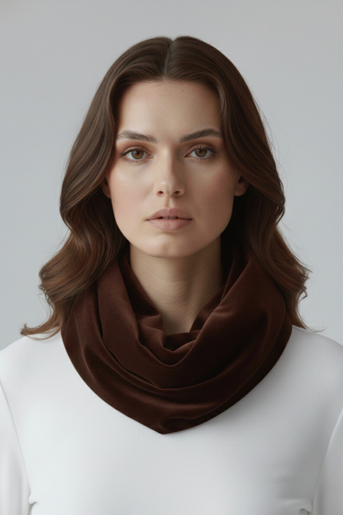 Pañoleta Sierra de terciopelo color marrón con acabado suave y elegante | Claudia Bertolero