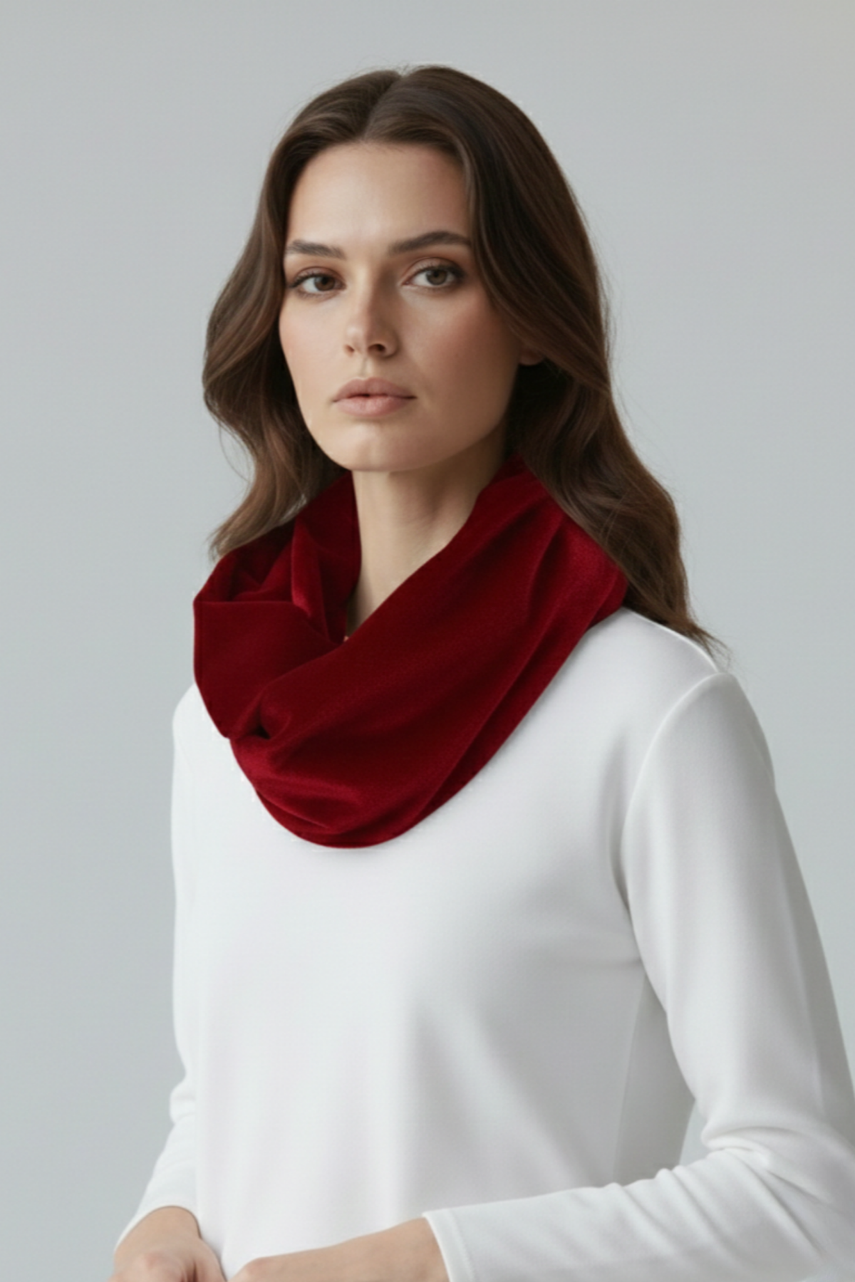 Pañoleta Sierra de terciopelo color rojo estilo elegante | Claudia Bertolero