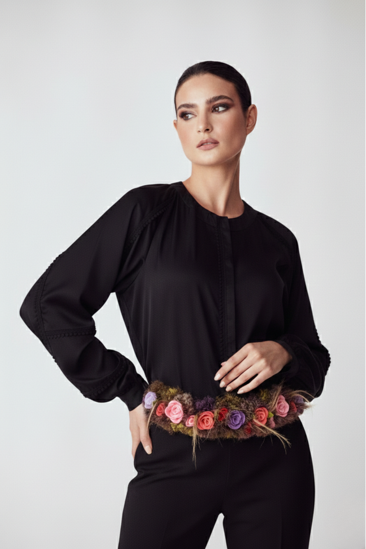 Blusa Jaspe de seda con mangas abullonadas y silueta fluida | Claudia Bertolero