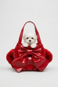 Cartera Misha para mascotas en cuero vegano premium con acabado charol y lazo frontal | Claudia Bertolero