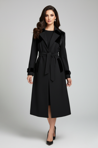 Trench Coat Bertolero con detalles en terciopelo y silueta elegante estructurada | Claudia Bertolero