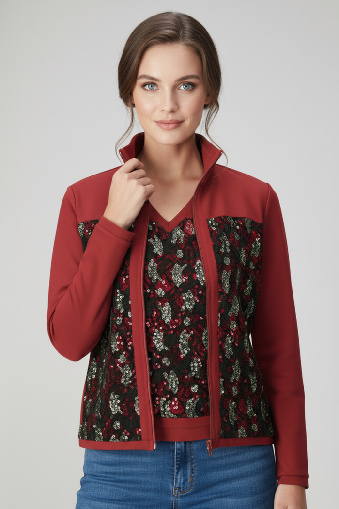 Twin set de algodón stretch con encaje brillante y diseño elegante de dos piezas | Claudia Bertolero