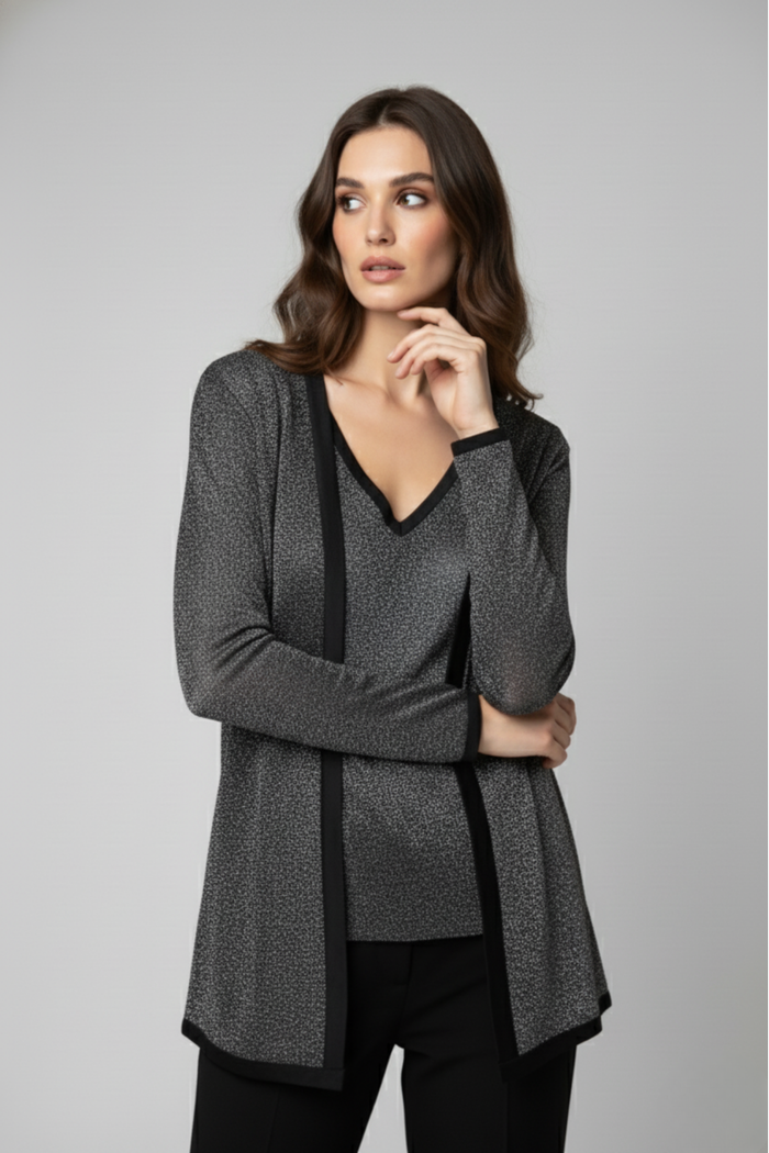 Twin Set Alberta de lurex con brillo sutil, top escote en V y casaca manga larga sin cierre | Claudia Bertolero