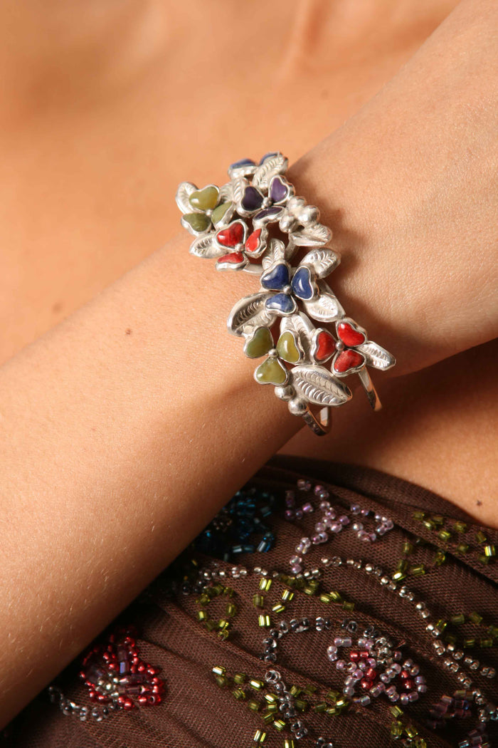 Brazalete en Plata 950 con Piedras Semipreciosas |  Trébol