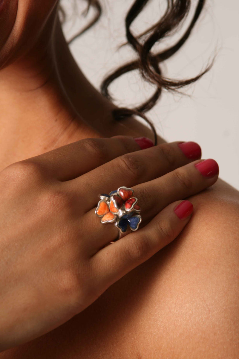 Anillo en Plata 950 con Piedras Preciosa | Trébol