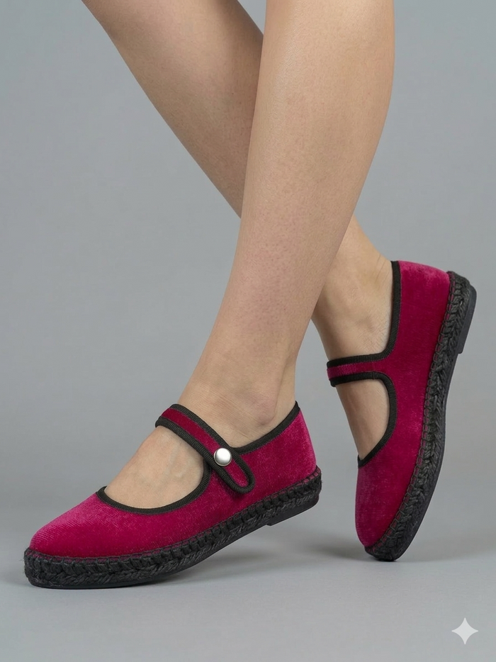 Zapatos Geppetto de terciopelo fucsia con doble broche | Claudia Bertolero
