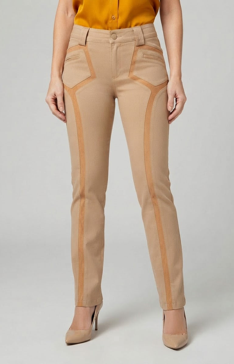 Pantalón Surco de Algodón con Detalles en Gamuza