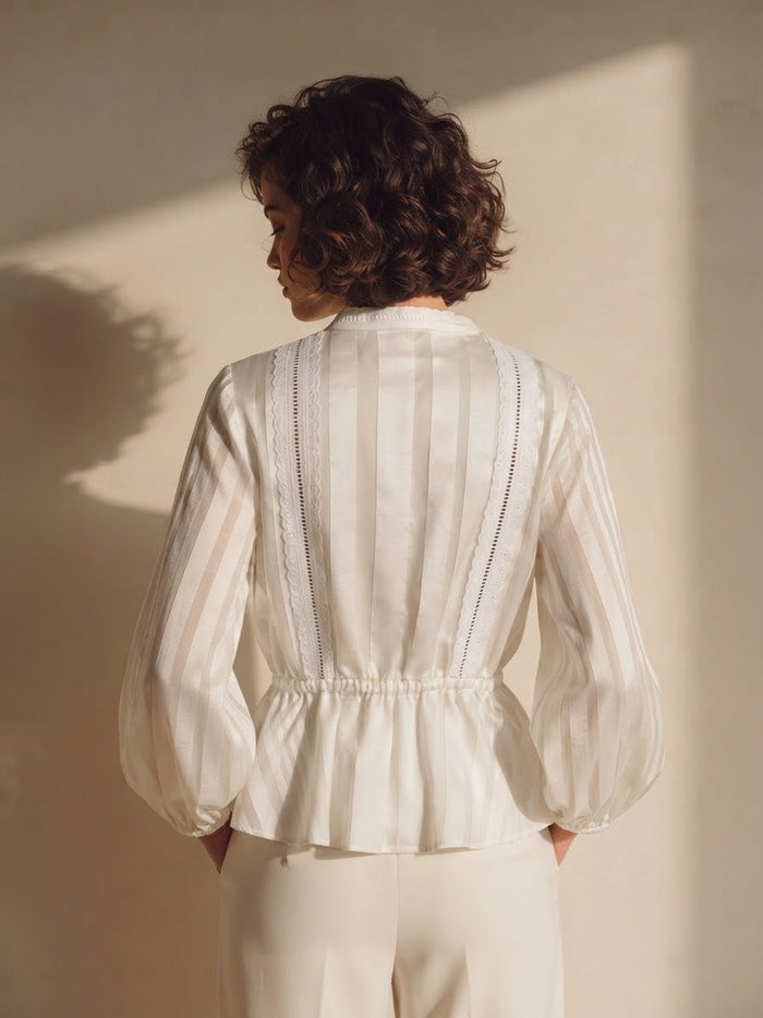 Blusa de Organza y Raso con Broderie | Mishetta