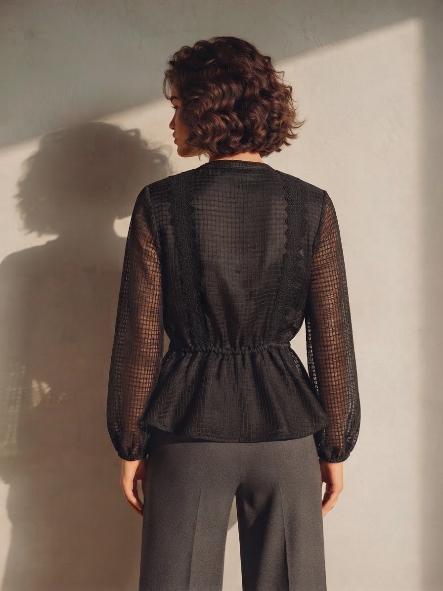 Blusa de Organza Cuadriculada con Broderie | Mishetta