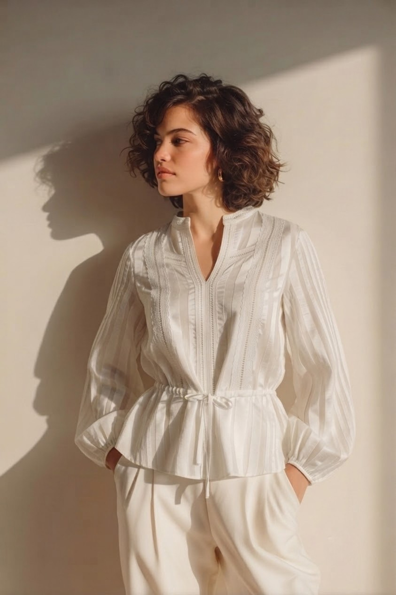 Blusa de Organza y Raso con Broderie | Mishetta