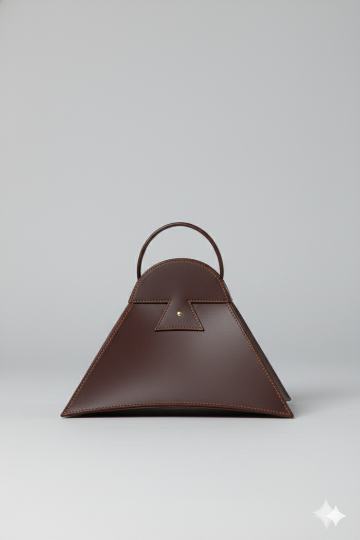 Cartera Estribo de cuero marrón hecha en Italia con diseño estructurado inspirado en el estribo peruano | Claudia Bertolero