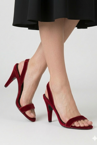 Sandalias Stella bordeaux de terciopelo con tira frontal y sujeción en talón | Claudia Bertolero