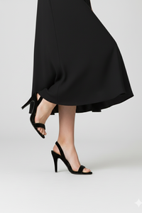 Sandalias Stella negras de terciopelo con taco alto y tira frontal | Claudia Bertolero