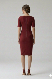 Vestido Daniela rojo midi con mangas cortas y cierre posterior vista trasera | Claudia Bertolero